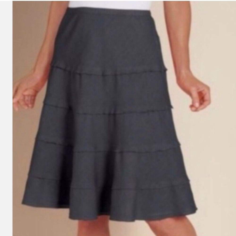 Soft Surroundings Gray Tiered A-Line Midi Skirt